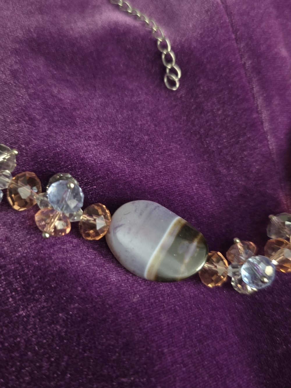 Multicolor Beaded Glass Statement Necklace - Elegant Pink & Gold Accents - Picture 5 of 6